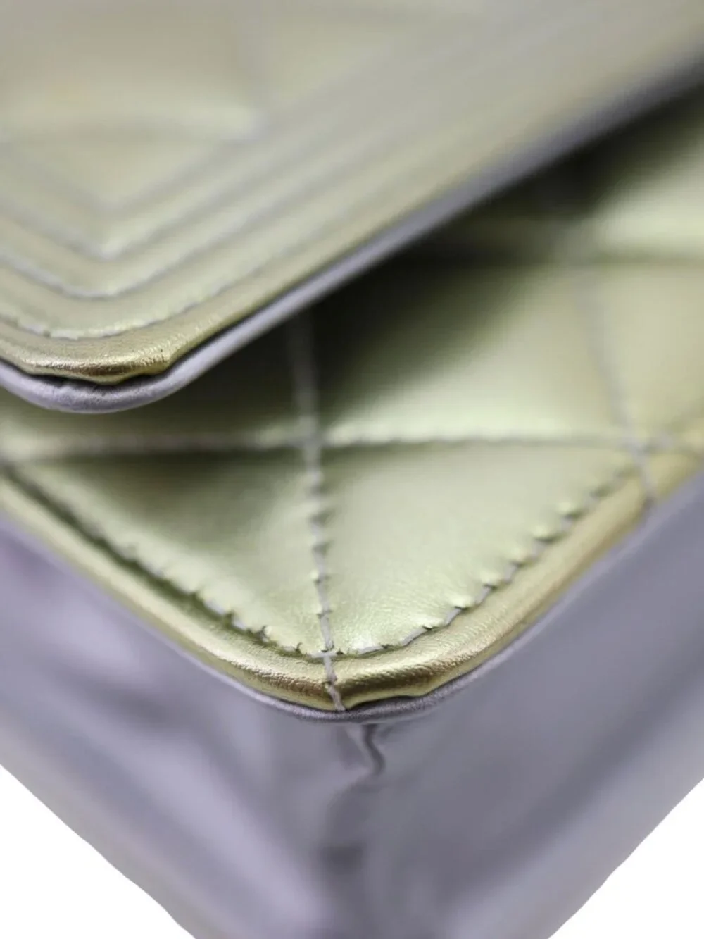 Chanel  Boy Quilted Metallic Leather Wallet On Chain Green